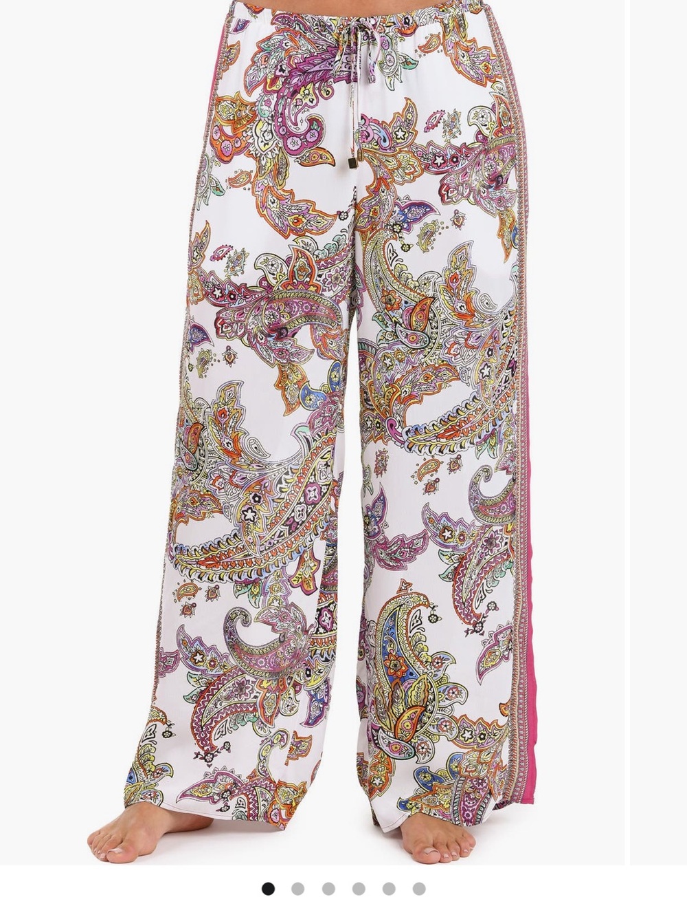 L'AGENCE White Paisley Wide-Leg Beach Pants with Pink Trim